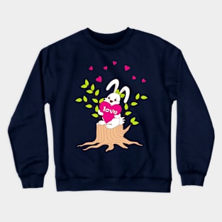 bunny with love on the stump Crewneck Sweatshirt